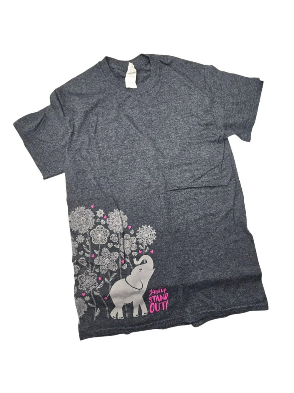 Stand Up Stand Out Elephant Graphic Tee Gildan Heavy Cotton Gray Size S JJ4321